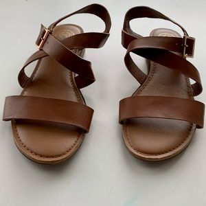Brown Strappy Sandals with Gold Buckle
